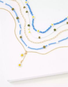 Biżuteria Damskie American Eagle AEO Blue Daisy Beaded Necklace 5-Pack Kolorowe | KFNOY6751