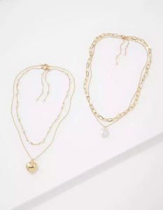 Biżuteria Damskie American Eagle AEO Gold Heart Necklace 4-Pack Złote | FJOYT3470