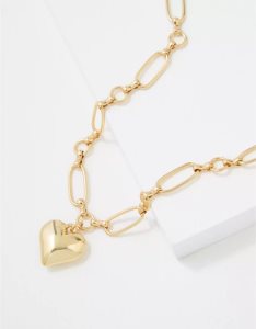 Biżuteria Damskie American Eagle AEO Gold Chunky Heart Necklace Złote | VITDM5931