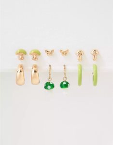 Biżuteria Damskie American Eagle AEO Green Mushroom Earrings 6-Pack Zielone | IFGTW6238
