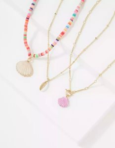 Biżuteria Damskie American Eagle AEO Shell Necklace 3-Pack Kolorowe | BLSUI8527