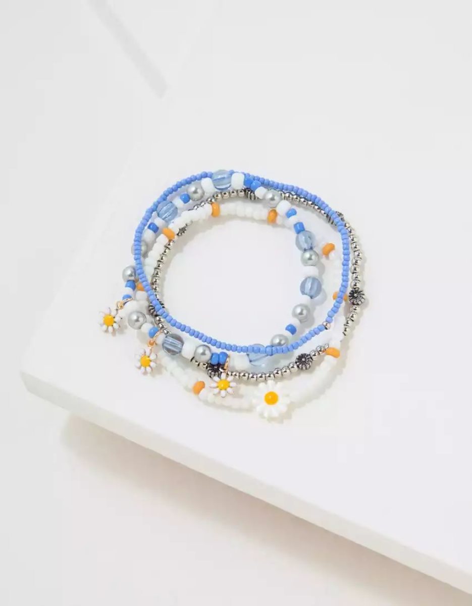 Biżuteria Damskie American Eagle AEO Daisy Blue Beaded Bracelet 4-Pack Niebieskie | IEAUR7245